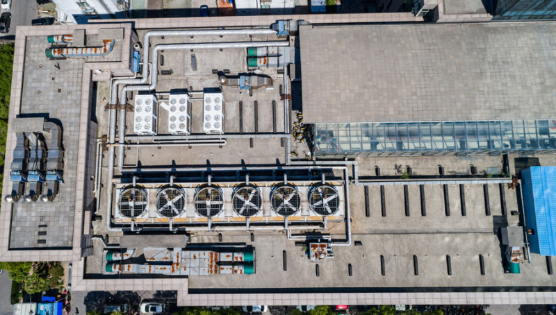 Exhaust vents of industrial air conditioning and ventilation units.